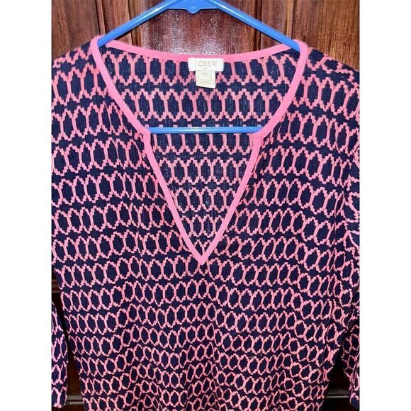 J.Crew Women's Tunic Swim Coverup XXS Navy Blue Pink Geometric Print 3/4 Sleeve - Picture 2 of 6